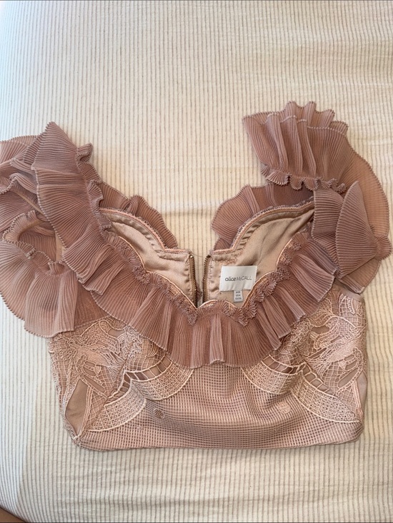 Alice McCall Tops - Alice McCall ‘Signed Sealed’ Ruffle Lace Top in Blush